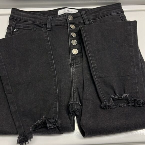 KanCan Black High Rise Button Fly Slight Fade Distressed Skinny Jeans- 7/27 - Picture 12 of 14